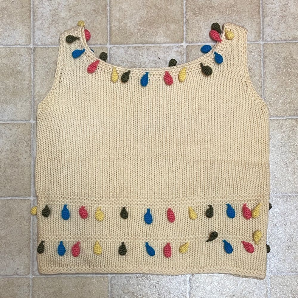 VTG,Bain's Las Vegas 💯% Wool Cream Knit Tank with Colorful Details Size M